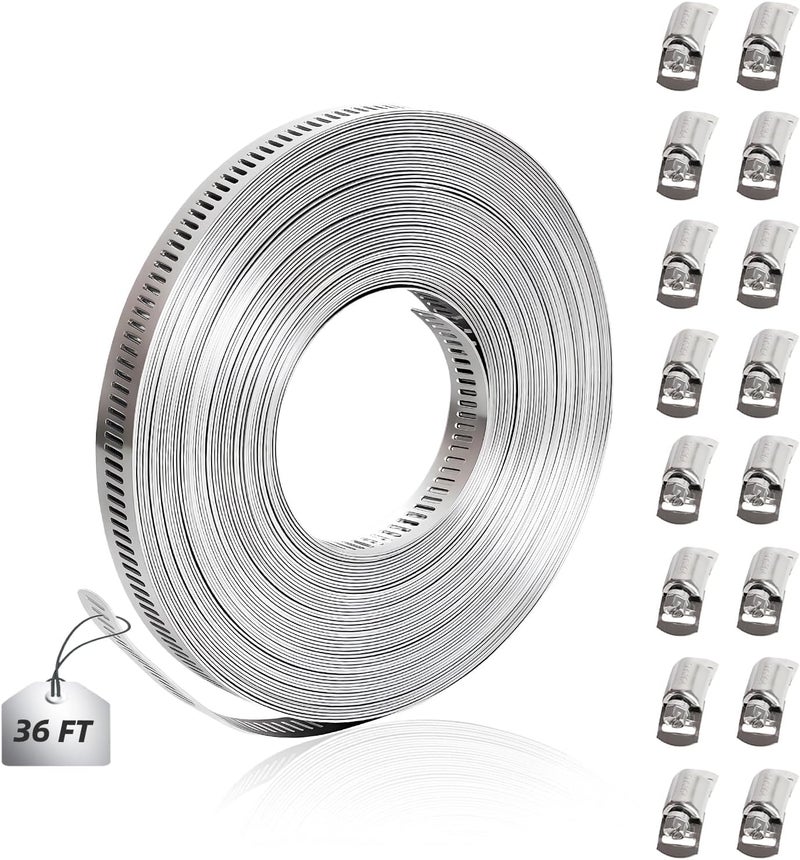 Riyhch 36 FT Hose Clamp Assortment Kit, 304 Stainless Steel Large Band Hose Clamp Metal Strap + 16 Stronger Fasteners, Adjustable Worm Gear Hose Clamps Screw Clamps - Image 1